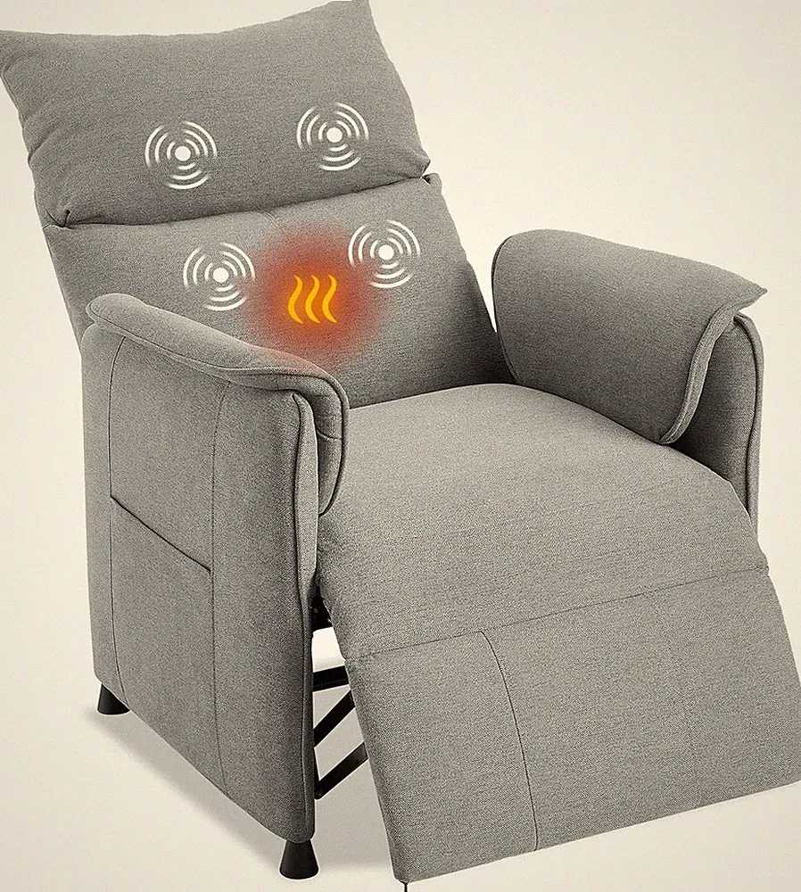Electric Recliner Chair with Massage & Heat - Grey Fabric Armchair