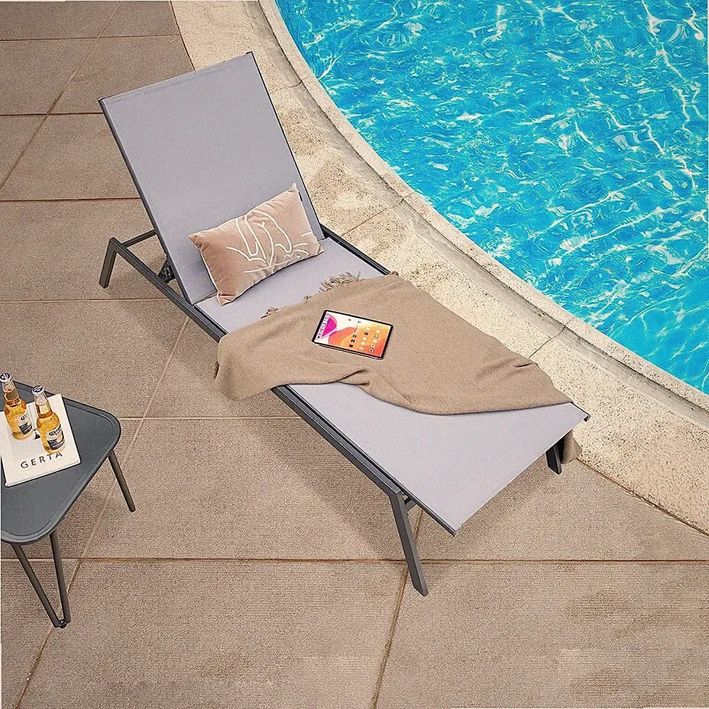 Outdoor Adjustable Chaise Lounge Chair, Patio 6-Position Recliner with Lay Flat