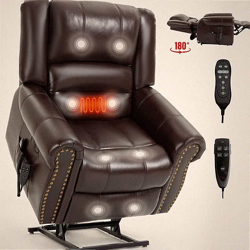 Power Lift Recliner Chair Heat Massage Dual Motor Infinite Position Up To 350lbs